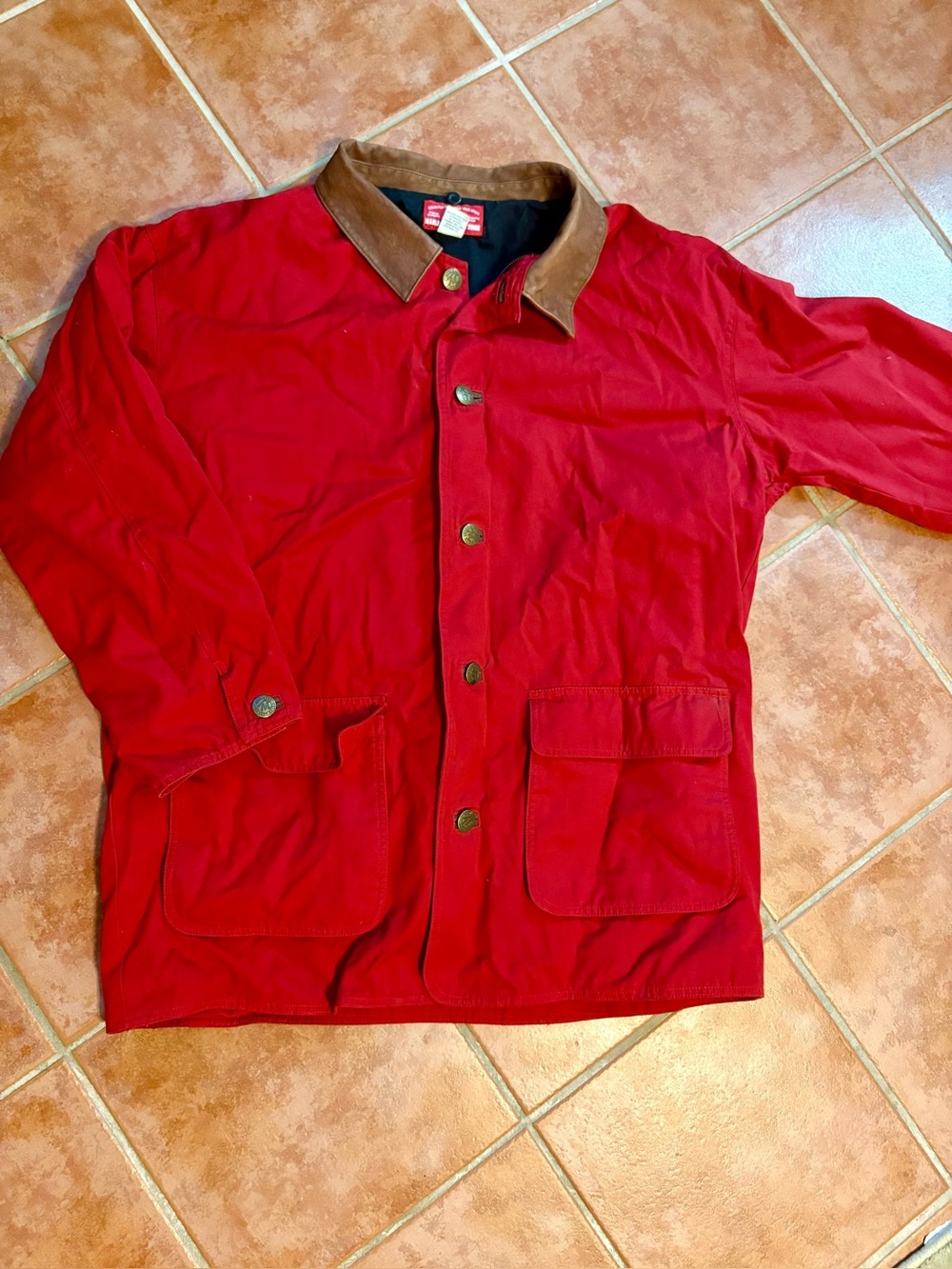 VTG Marlboro Country Store Coat Men’s XL Chore Barn Red Jacket Leather Collar